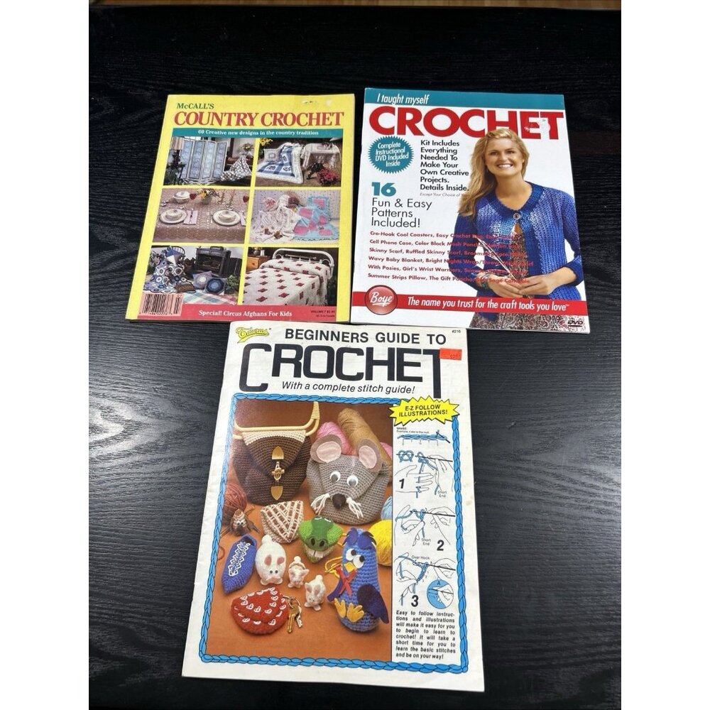 Vintage 3 Crochet Magazines & Booklet McCall’s Country Beginners Guide Learning